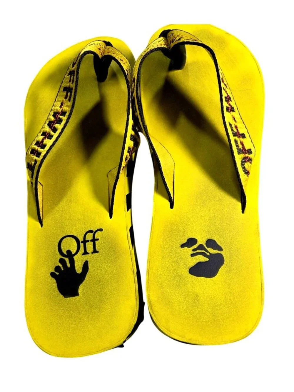 Off White Yellow Black Industrial Logo Caution Flip Flops Sz Mens 9